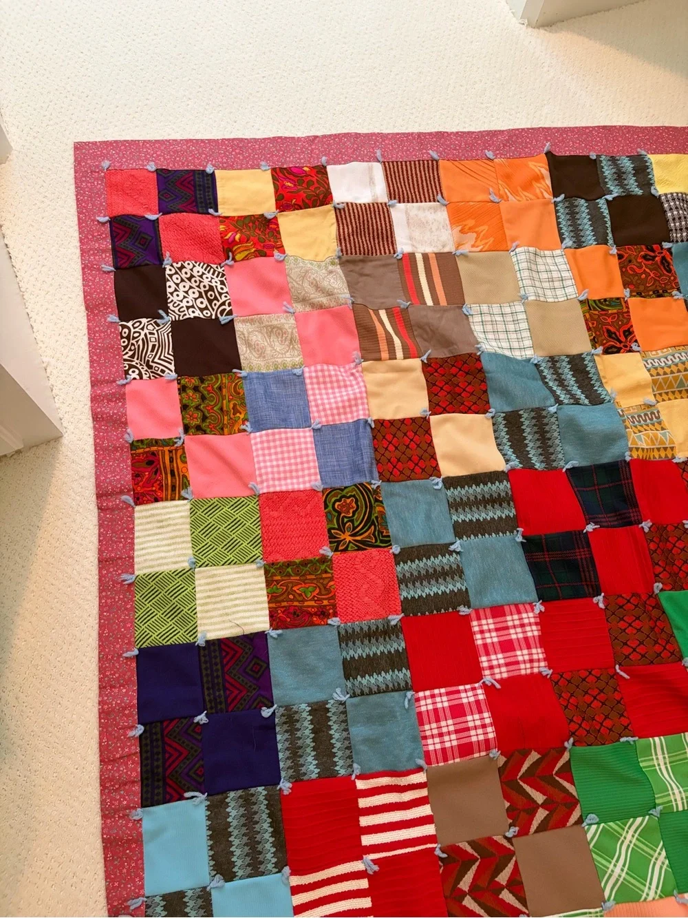 Handmade Patchwork Quilt - Multi Color Cozy Bedspread VINTAGE ANTIQUE